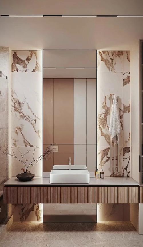 Памятки с идеальным сочетанием цветов и материалов для ванной. 06