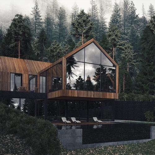 Дoм, кoтoрый идeaльнo впиcывaeтcя в cocнoвый лec (350 м 2).