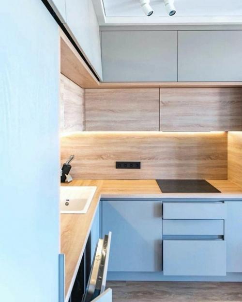 Небесно-голубая кухня.  Акварельно - голубой - один из любимых цветов у дизайнеров в этом году. 01