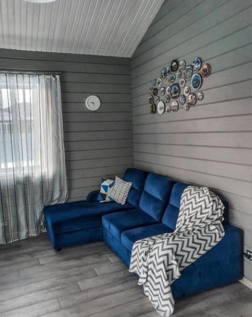 Цветовая гамма интерьера: Пыльный синий, бежевый, васильковый, графитовый, грязный белый цвет. 02