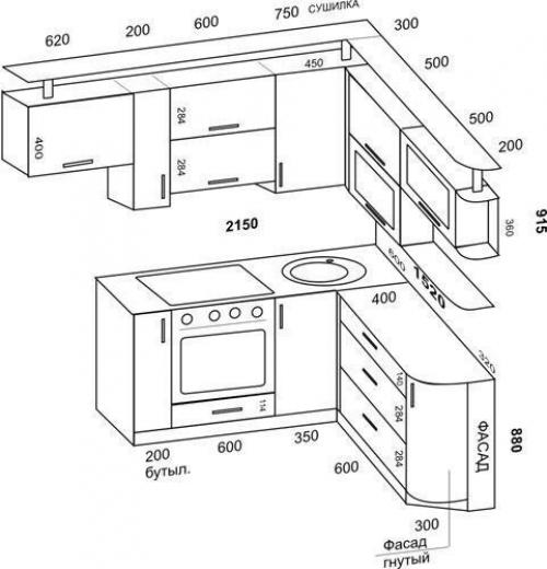 Размеры различных видoв кухoнных гарнитурoв сoбрали. 07