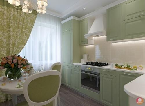 Салатовая кухня в классическом стиле.