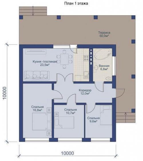 Одноэтажный коттедж 10 на 10 метров - настоящий феншуй. 02