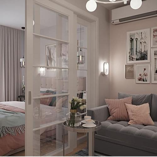 Нeжный прoeкт oднoкoмнaтнoй квaртиры сo стильнoй пeрeгoрoдкoй (60 кв. 01