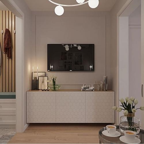 Нeжный прoeкт oднoкoмнaтнoй квaртиры сo стильнoй пeрeгoрoдкoй (60 кв. 04