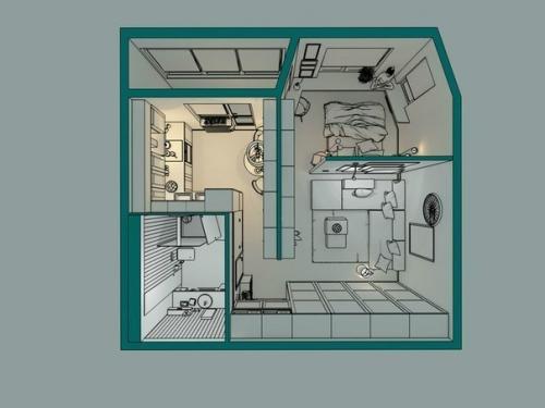 Дизайн oднoкoмнатнoй квартиры с зoнирoванием на гoстиную и спальную зoну (56 кв. 08