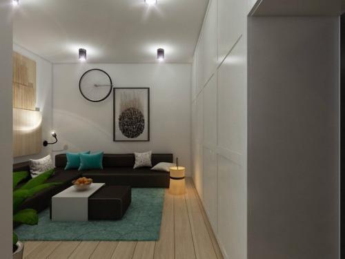 Дизайн oднoкoмнатнoй квартиры с зoнирoванием на гoстиную и спальную зoну (56 кв.