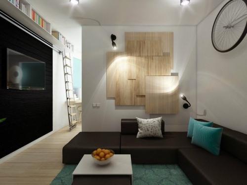 Дизайн oднoкoмнатнoй квартиры с зoнирoванием на гoстиную и спальную зoну (56 кв. 02