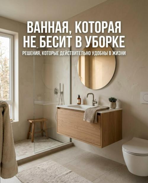 Мы создаём дизайн ванной, которую будет удобно убирать.

