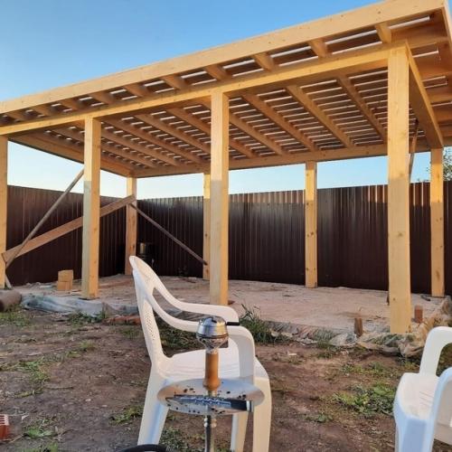 Закрытая беседка размерами 6 на 3 м, с зоной барбекю и кухней. 02