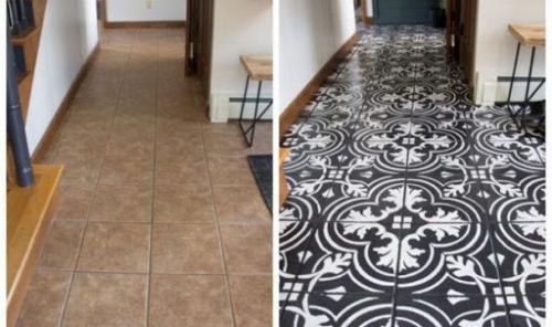 С помощью специальной эпоксидной краски для плитки и трафаретов можно легко обновить пол! 04