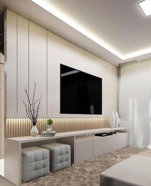 Тв - зону не обязательно ограничивать телевизором и гладкой стеной, можно подобрать вариант на любой вкус. 02