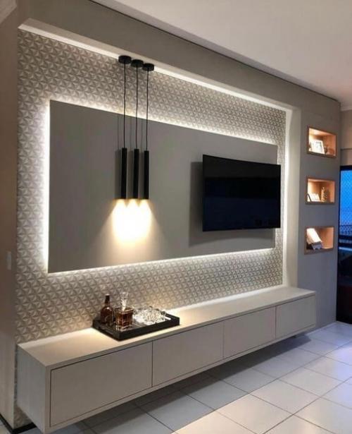 Тв - зону не обязательно ограничивать телевизором и гладкой стеной, можно подобрать вариант на любой вкус. 06