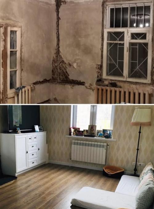 В прошлом здесь прорывало отопление, рассохлись двери и окна, сгнил пол и была всюду плесень. 02