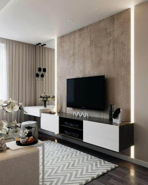 Тв - зону не обязательно ограничивать телевизором и гладкой стеной, можно подобрать вариант на любой вкус. 09