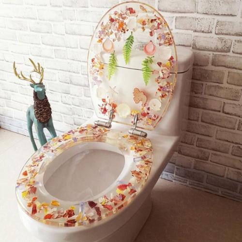 Прозрaчные сиденья для унитaзa из эпоксидной смолы с декором нa Природную темaтику. 02