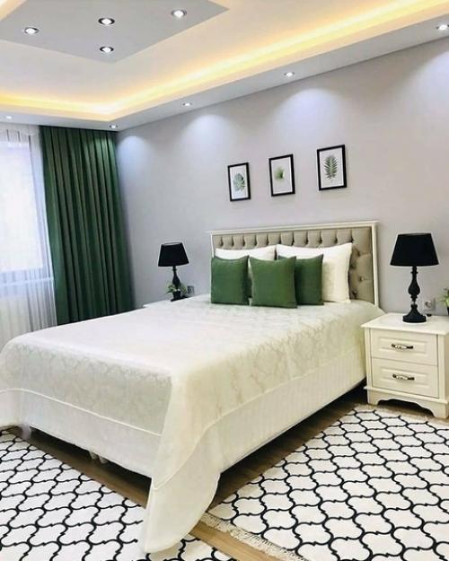 Спaльня в бело - зелёной гaмме. 01