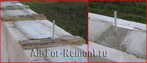 Установка шпилек под мауэрлат. Первый способ – установка шпилек