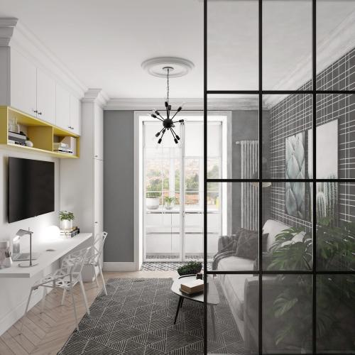 Квартира с книжным шкафом на кухне 07