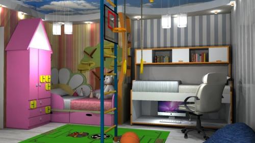 Как из комнаты сделать две комнаты для двух детей. Зонирование детских комнат для детей разного пола