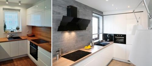 Белая кухня с деревянной столешницей – очаровательный минимализм