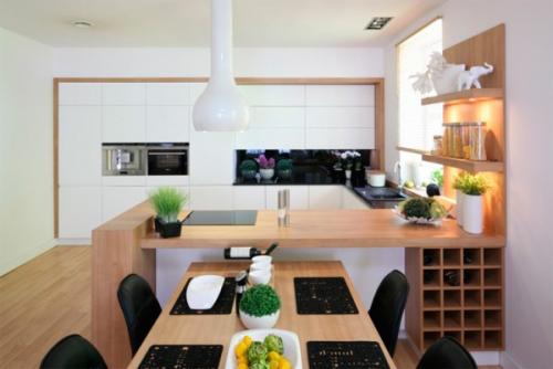 Белая кухня с деревянной столешницей – очаровательный минимализм