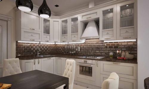 Белая кухня с серой столешницей. Стилистическое разнообразие