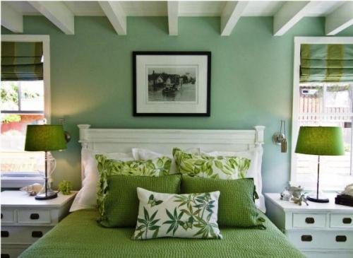 Дизайн спальни в бело зеленом цвете. Каким стилям подойдет зеленый цвет?