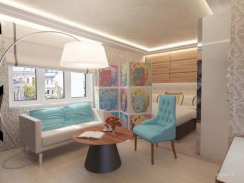 Идеи разделения комнаты на спальню и гостиную. Идея размещения и использования кровати в гостиной