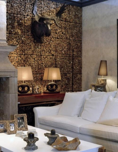 Спилы деревьев в интерьере. Стена из спилов дерева 03 Спилы деревьев в интерьере. Стена из спилов дерева 03