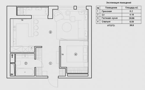 Перепланировка однокомнатной квартиры 45 кв м. Готовые схемы проектов переделки однокомнатной квартиры в двухкомнатную разной площади