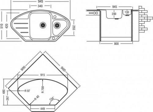Раковина на кухню размеры. Размеры угловых моек и тумб под них