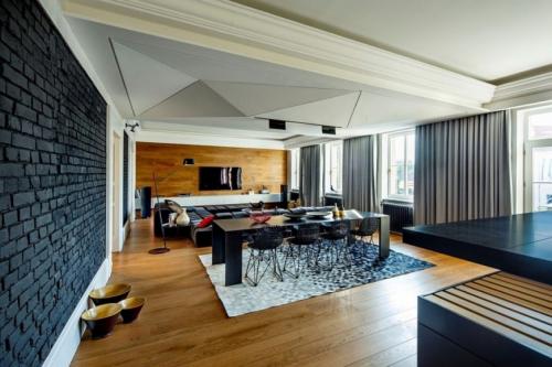 Белый кирпич в интерьере гостиной 07