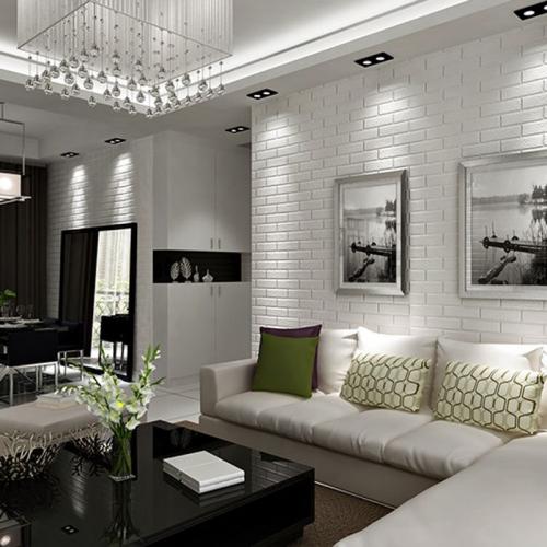 Белый кирпич в интерьере гостиной 04