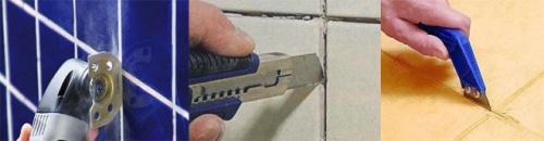 Выпадает затирка из швов плитки. Механическое удаление