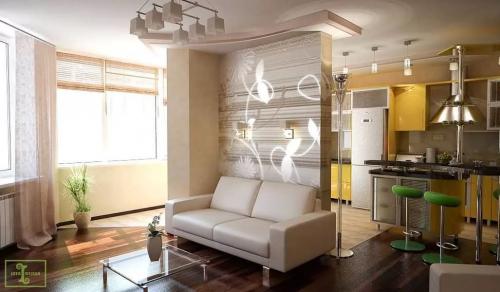 Комната в однокомнатной квартире.  Проект однокомнатной квартиры 12