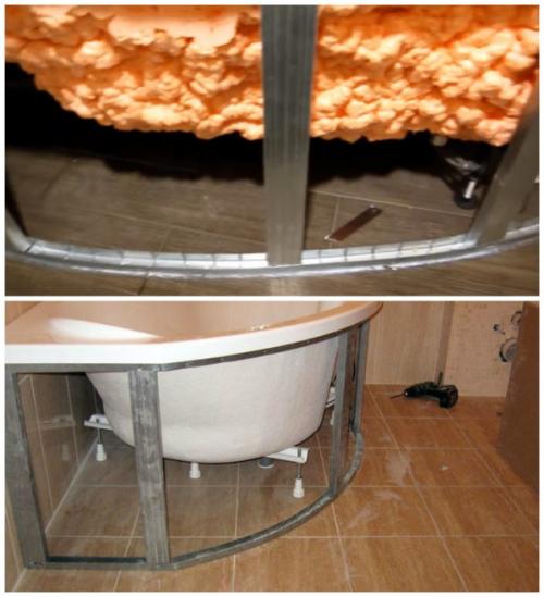 Экран под ванну из плитки с нишей для ног. Сборка каркаса