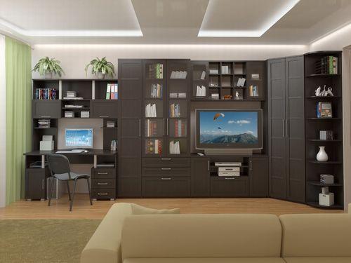 Гостиная с письменным столом. Стенки с компьютерным столом в гостиную 09 Гостиная с письменным столом. Стенки с компьютерным столом в гостиную 09