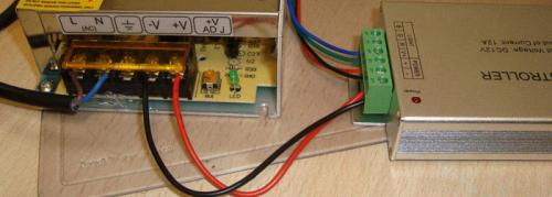 Светодиодная лента RGB с пультом и контроллером и с блоком питания. Схема подключения светодиодной ленты RGB длиной 5м или 10м