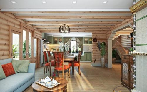 Интерьер кухни-гостиной в деревянном доме. Дизайн кухни совмещенной с гостиной (24 фото). Интерьер.