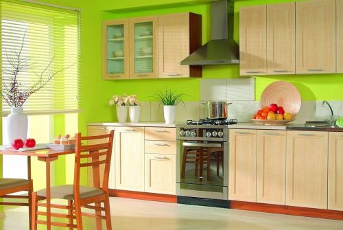 Обои для кухни под зеленый гарнитур. Где рекомендовано использовать цвет