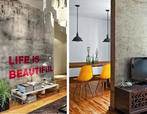 Как декорировать бетонную стену. Интерьер с бетонными стенами. Новый тренд в интерьерах