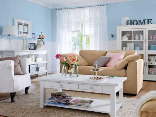 Сочетание синего и бежевого в интерьере. БЕЖЕВО-ГОЛУБАЯ ГОСТИНАЯ: АЗЫ ДИЗАЙНА И ДЕКОРИРОВАНИЯ