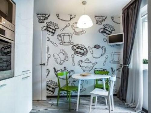 Интерьер кухни с балконом. Шторы в интерьере кухни с балконом 03 Интерьер кухни с балконом. Шторы в интерьере кухни с балконом 03