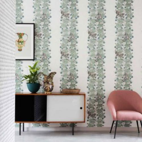 Обои с крупным рисунком в интерьере. Геометрия и полоска