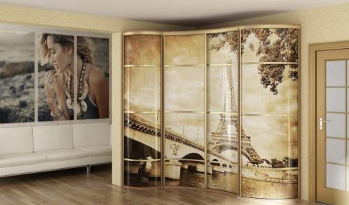 Угловые шкафы купе в гостиную. Варианты дизайна угловых шкафов