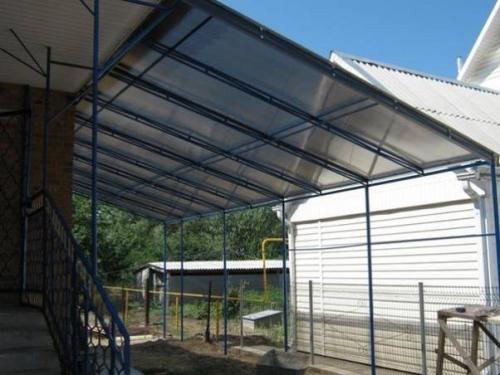 Односкатный навес из профнастила чертеж.