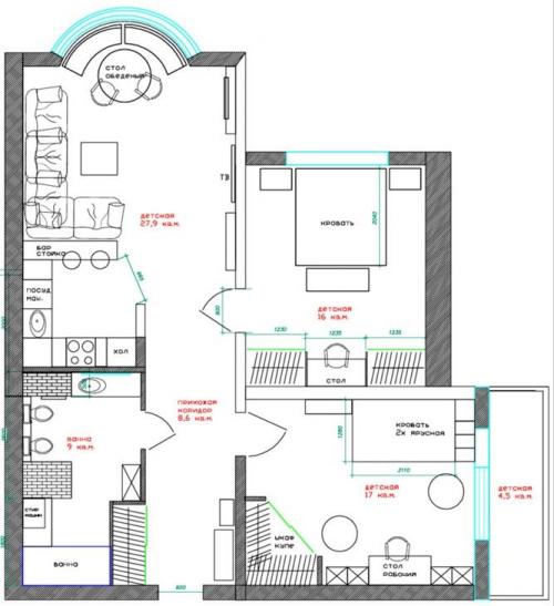 Дизайн 3-х комнатной квартиры. Трехкомнатная квартира: планировка и правильное использование пространства. Выбор материалов отделки, мебели и света (фото + видео) 13 Дизайн 3-х комнатной квартиры. Трехкомнатная квартира: планировка и правильное использование пространства. Выбор материалов отделки, мебели и света (фото + видео) 13