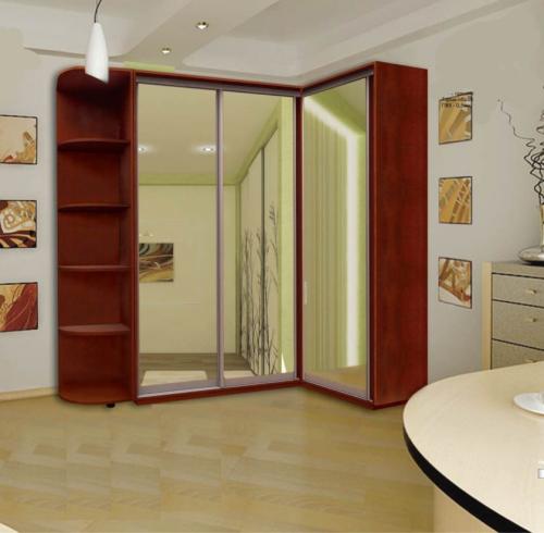 Зеркальный угловой шкаф купе в гостиную. Угловые шкафы-купе для разных комнат