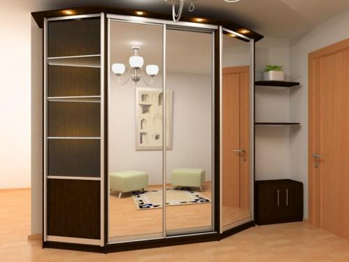 Зеркальный угловой шкаф купе в гостиную. Угловые шкафы-купе для разных комнат